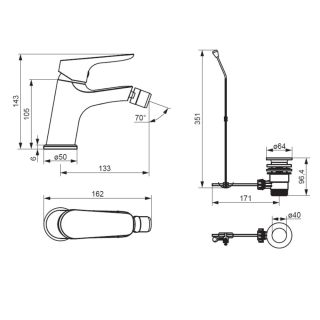 Смеситель для биде Damixa Jupiter 770240300 с донным клапаном черный
